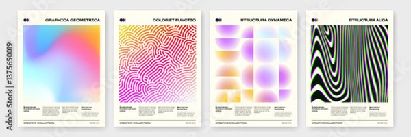 Fototapeta Abstract geometric posters with retro geometric pattern background. Vector abstract circle, triangle and square lines art for trendy geometric pattern background in op art
