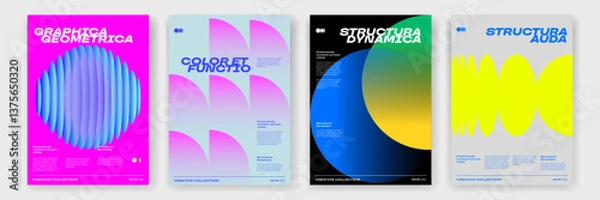 Fototapeta Color gradient dynamic shapes pattern posters with trendy background. Vector modern abstract posters with circles and neon color gradient overlay on background