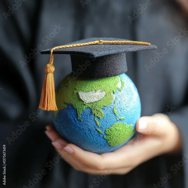 Obraz Graduation ceremony celebrating global knowledge university campus photographic image educational environment close-up perspective