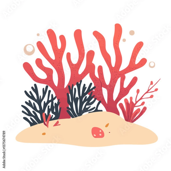 Fototapeta Flat vector coral shore, minimalist design, isolated on a white background.

