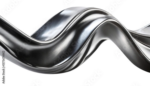 Fototapeta Abstract fluid metal bent form. Metallic shiny curved wave in motion. Cut out design element steel texture effect.