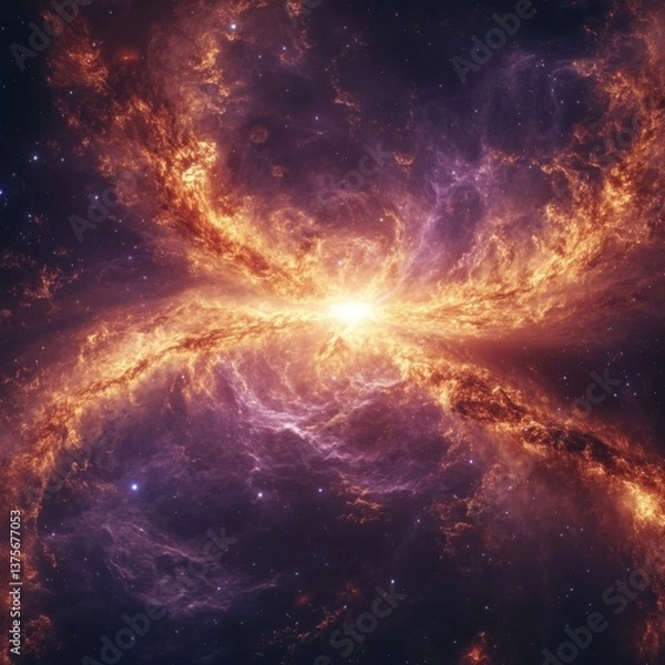 Fototapeta Explosive Cosmic Event in Deep Space with Nebula and Bright Stars
