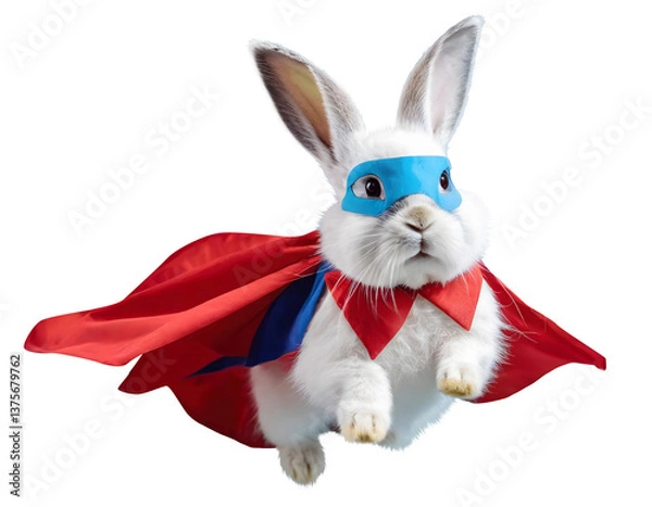 Obraz Rabbit Superhero Flying Through the Air. Generative AI