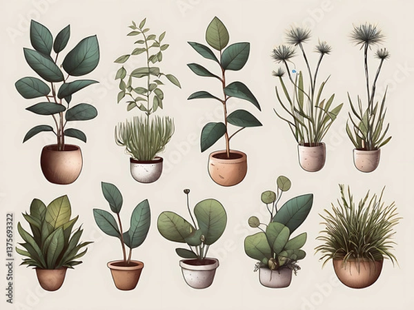 Obraz Floral and Leaf Hand-Drawn Vector Collection