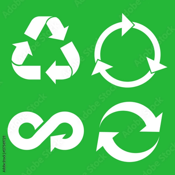 Obraz Eco cycle arrows icon set. Green recycled symbol green on white background. Vector illustration.