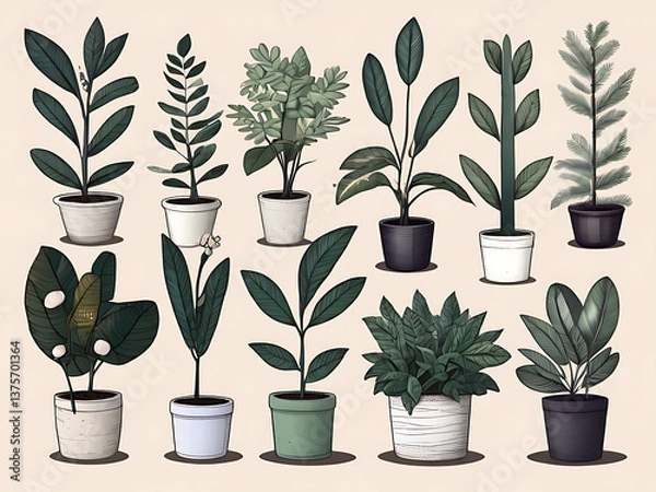 Fototapeta Nature-Inspired Hand-Drawn Plant Illustrations