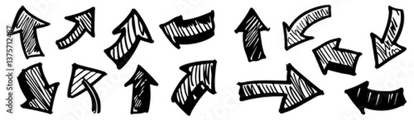 Fototapeta Set of Hand-Sketched Black Grunge Arrows – High-Quality Vector for Various Designs