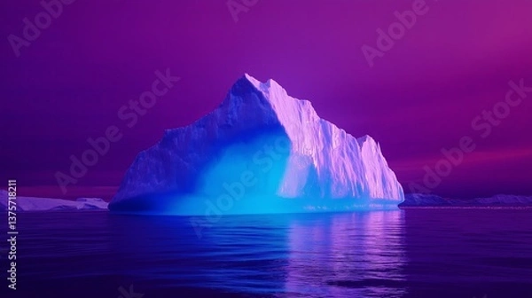 Obraz A massive iceberg glowing blue beneath a purple sky.