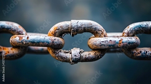 Obraz Broken metal chain with rusty corroded links