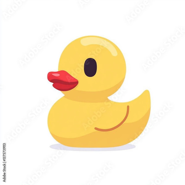 Fototapeta  A cute rubber duck icon, simple flat style, white background AI generated 