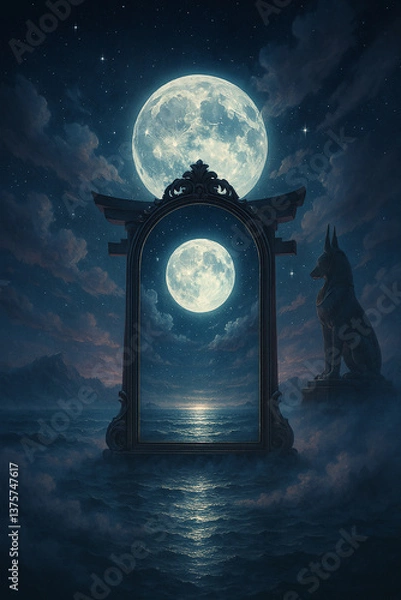 Obraz A template like building against a double moon