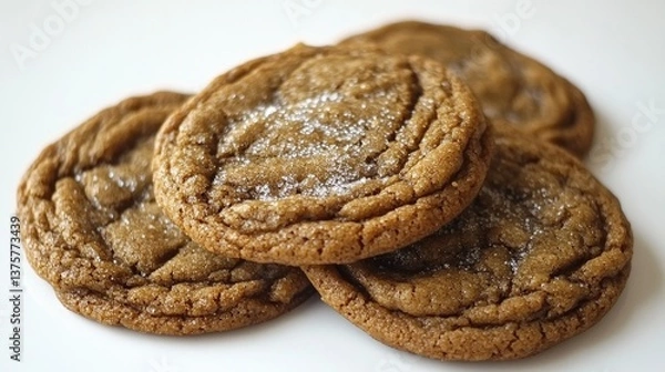 Fototapeta A batch of soft and chewy molasses cookies with a cracked sugar-coated top.