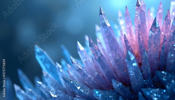 Fototapeta Jagged, crystalline structures growing in an abstract, geometric pattern, with shimmering shades of cyan, lavender, and sapphire