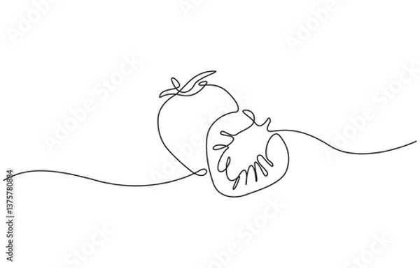 Fototapeta Vector illustration with continuous line drawing Strawberries, Strawberry in continuous line drawing. Simple design for food and nutrition concepts.