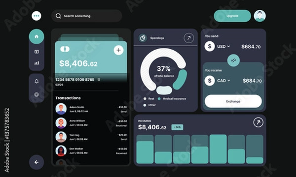 Obraz User Interface of a Financial  Dashboard Design with UI Element for Web