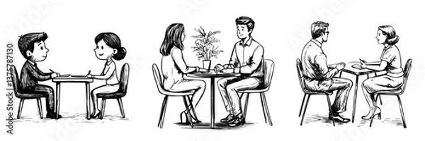 Fototapeta Couples enjoying intimate conversations in a modern cafe setting during a lively afternoon