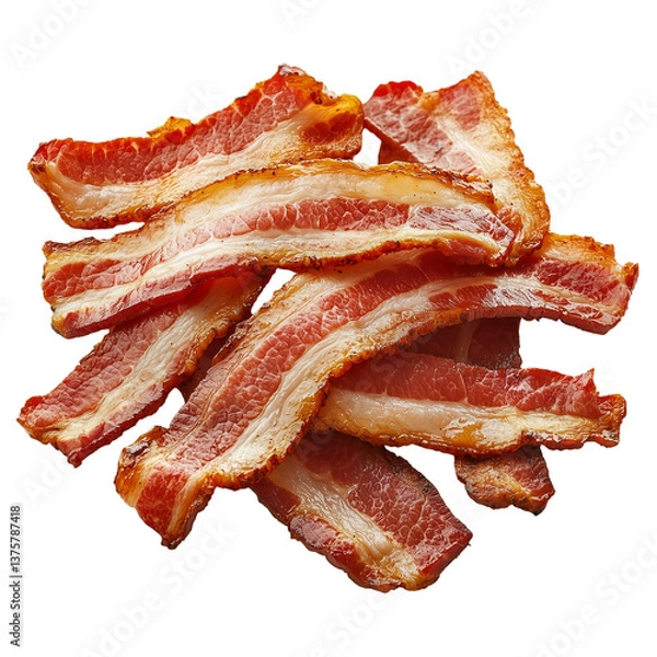 Obraz Crispy delicious fried bacon strips food breakfast meat isolated on transparent background png