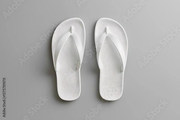 Fototapeta Closeup of White FlipFlops on Gray Background Showing Texture Detail