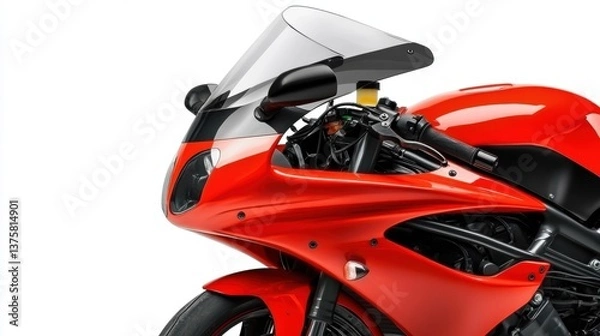 Fototapeta Sleek Red Motorcycle with Aerodynamic Windshield and Modern Design