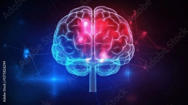 Fototapeta Abstract Glowing Human Brain Neural Network Digital Illustration