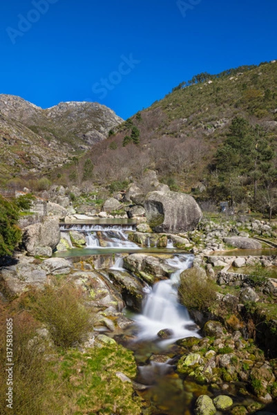 Obraz Beautifull stone natural pool with waterfalls in the iconic place of Loriga - Portugal, with stone mountain background