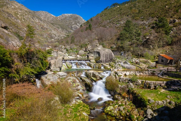 Obraz Beautifull stone natural pool with waterfalls in the iconic place of Loriga - Portugal, with stone mountain background