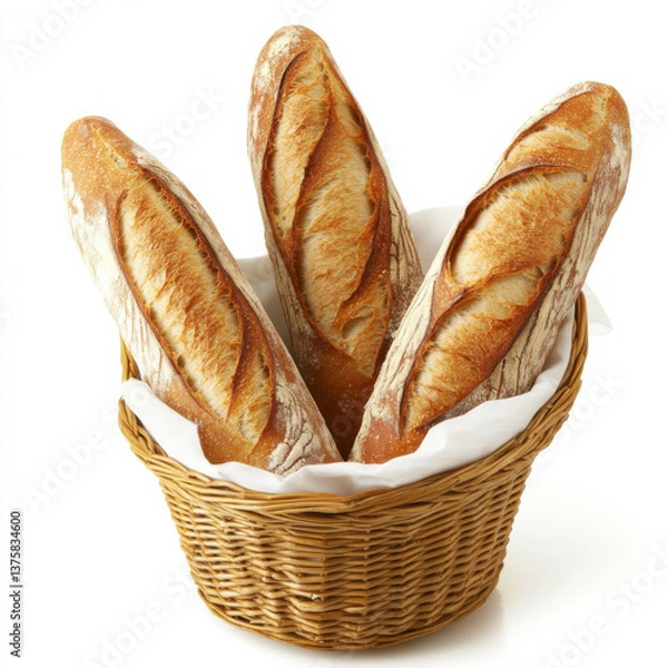 Fototapeta Three long baguettes were placed in the basket