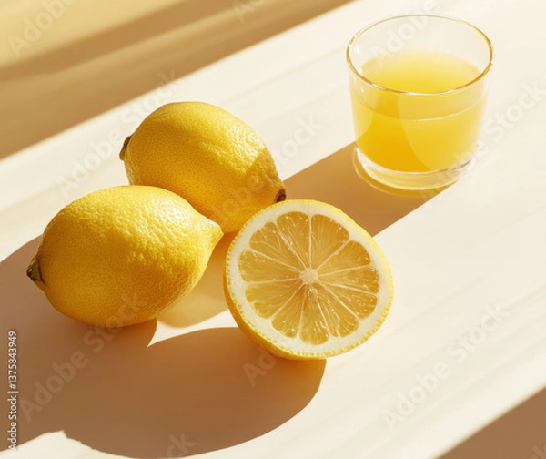 Fototapeta Lemon, lemon cut in half, yellow juice