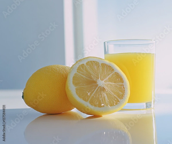 Fototapeta Lemon, lemon cut in half, yellow juice 