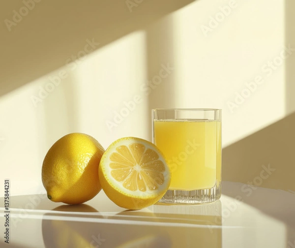 Fototapeta Lemon, lemon cut in half, yellow juice