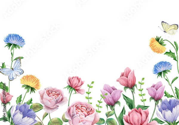 Obraz Delicate flower border of garden flowers