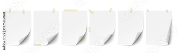 Fototapeta Paper page with curly corner and adhesive tape,realistic set