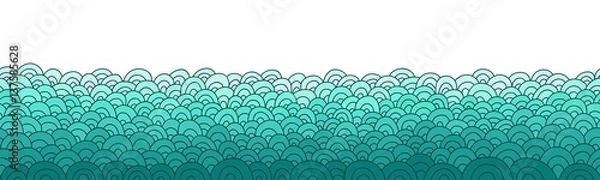 Obraz Sea waves border. Doodle seamless background. Blue water hand drawn pattern. Vector illustration.