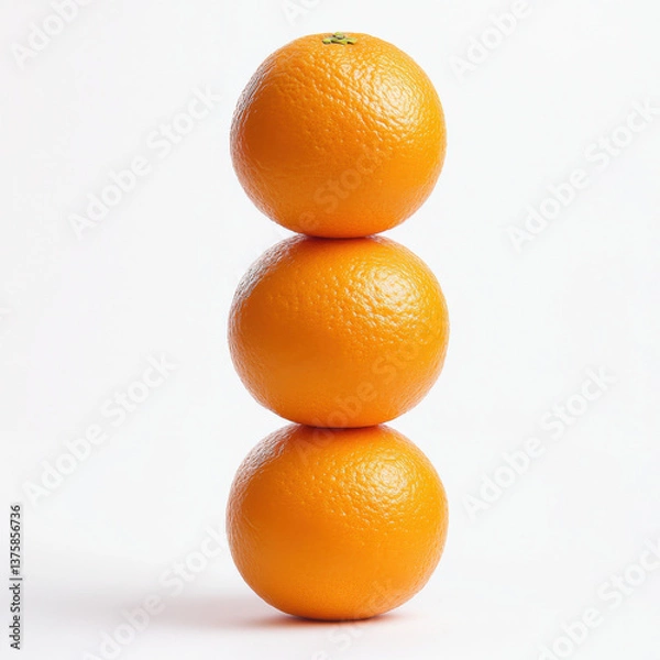 Fototapeta Three oranges placed in a stack vertically,white background