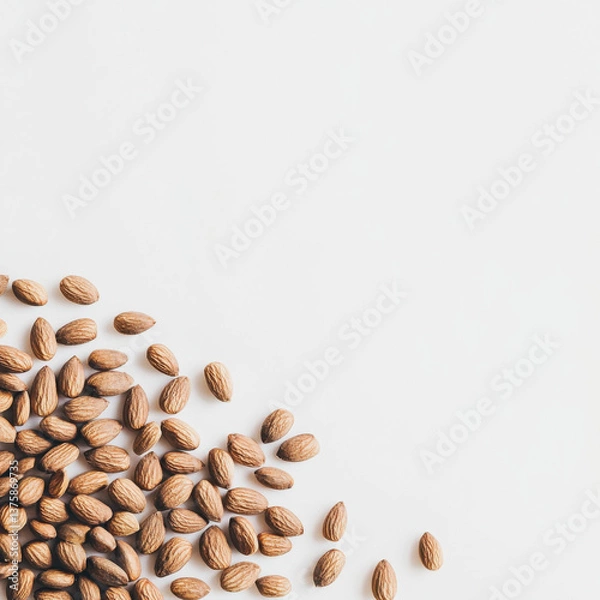 Fototapeta almonds scattered on a white background
