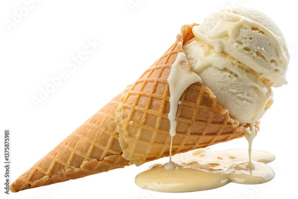 Obraz Vanilla Ice Cream Cone isolated on transparent background 