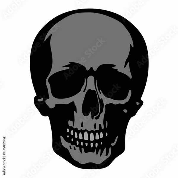Fototapeta Black and white skull silhouette design on white background, symbolism