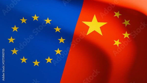 Fototapeta EU and China relations. EU and China flags