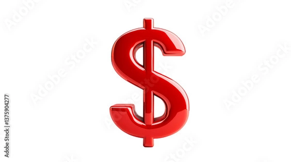 Fototapeta Glossy red dollar symbol on black background, cut out transparent