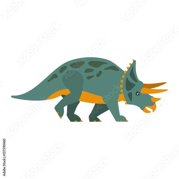 Fototapeta Triceratops Dinosaur Of Jurassic Period, Prehistoric Extinct Giant Reptile Cartoon Realistic Animal