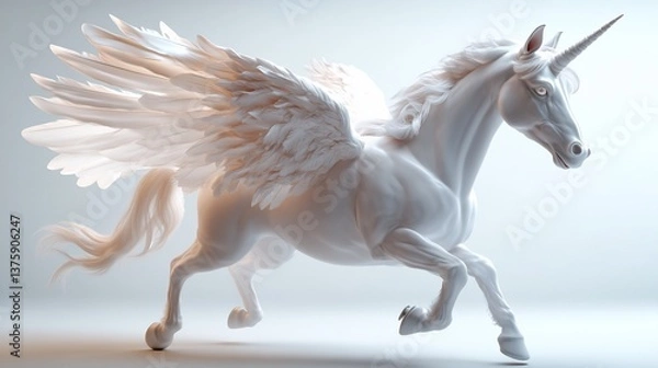 Obraz Elegant white winged unicorn sculpture, a symbol of purity and enchantment