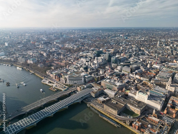 Obraz Blackfriars Bridge towards Temple Aerial shot London UK