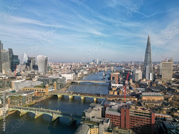Obraz Aerial view over London towards Tower Bridge UK 