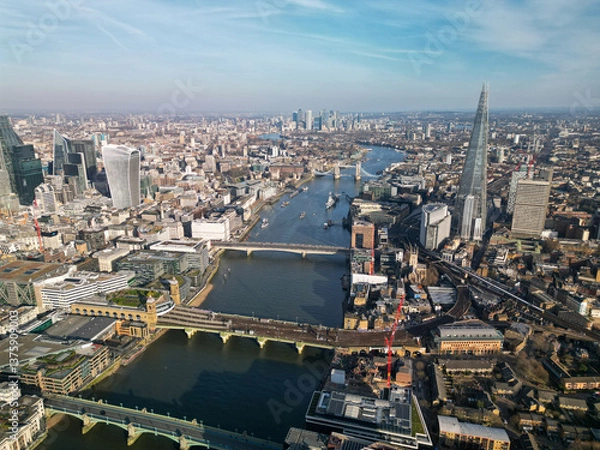 Obraz Aerial view over London towards Tower Bridge UK 