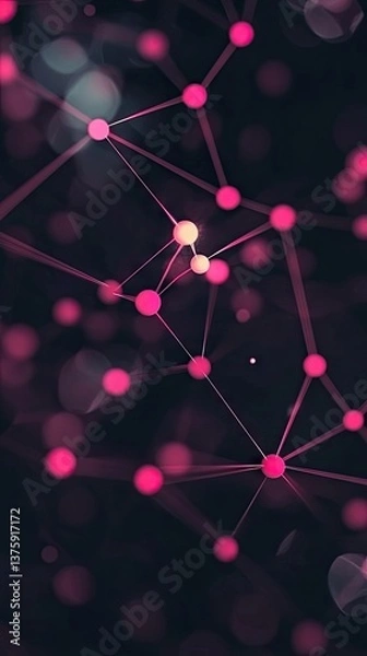 Obraz Pink network nodes glowing, abstract connection, dark background, technology concept