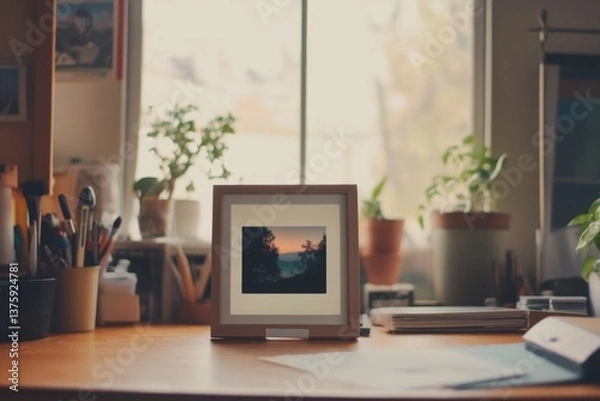 Fototapeta A polaroid picture frame secured with tape for added stability and support.