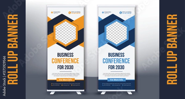 Fototapeta Editable vertical roll up banner pull up signage x-stand design template for company business promotion marketing exhibition display  