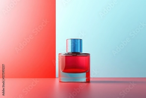 Fototapeta A square perfume bottle displaying a vibrant red liquid inside