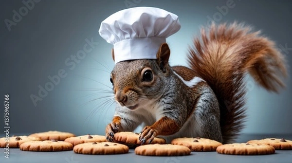 Fototapeta Chef Squirrel with Chocolate Chip Cookies