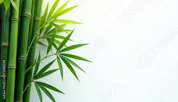 Fototapeta Dense bamboo and palm fronds, stark white backdrop , palm trees, backdrop, clean